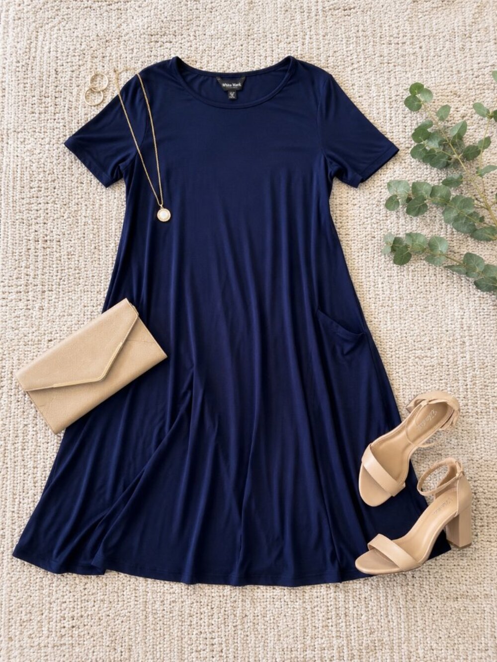 White Mark Plus Size Blue Pocket Swing Midi Dress 3X NWT